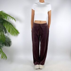 Women's Vintage Y2K Brown Velour Sporty Low Rise Casual Lounge Track Pants / Med